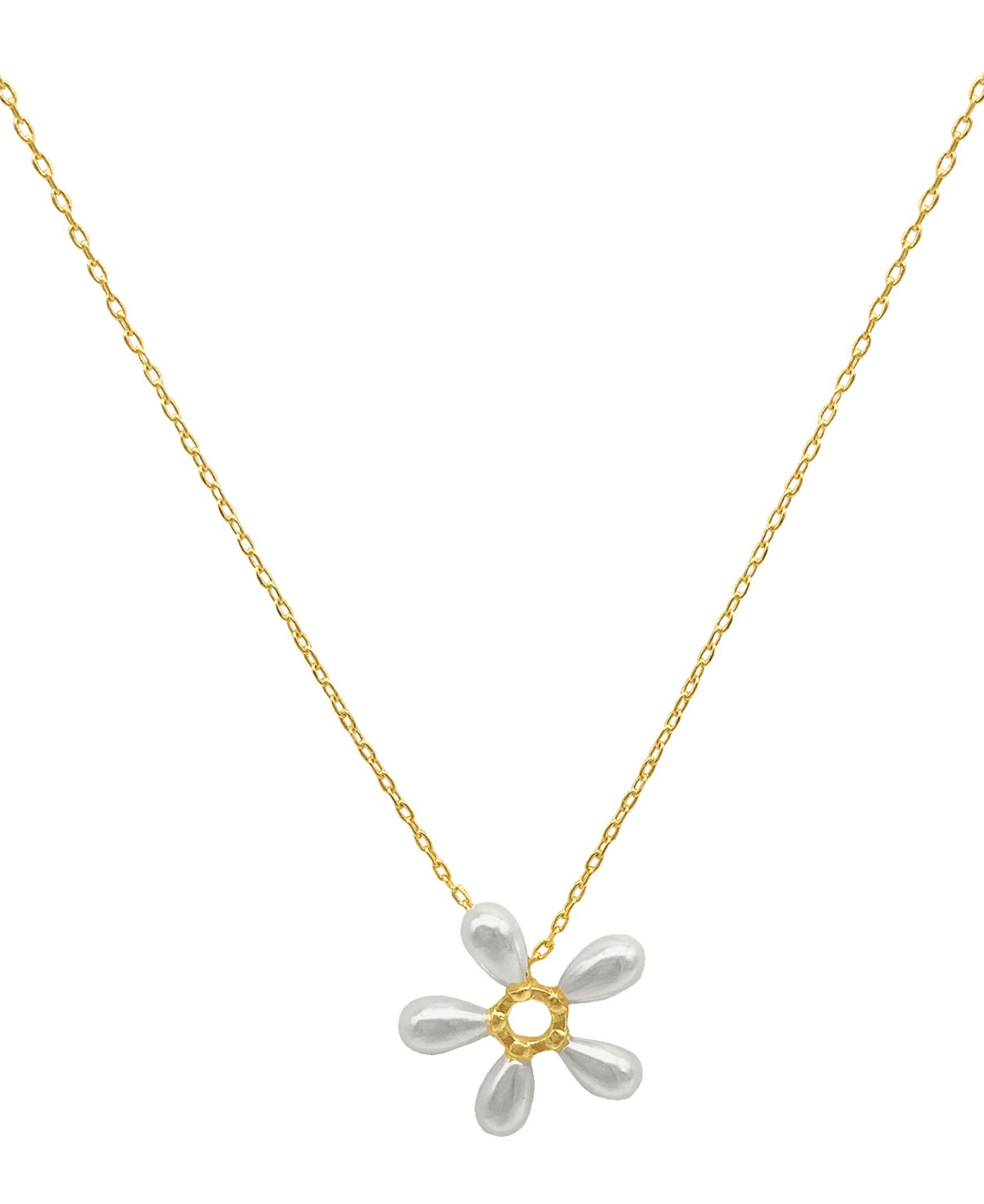 Floral Imitation Pearl Pendant Necklace - White