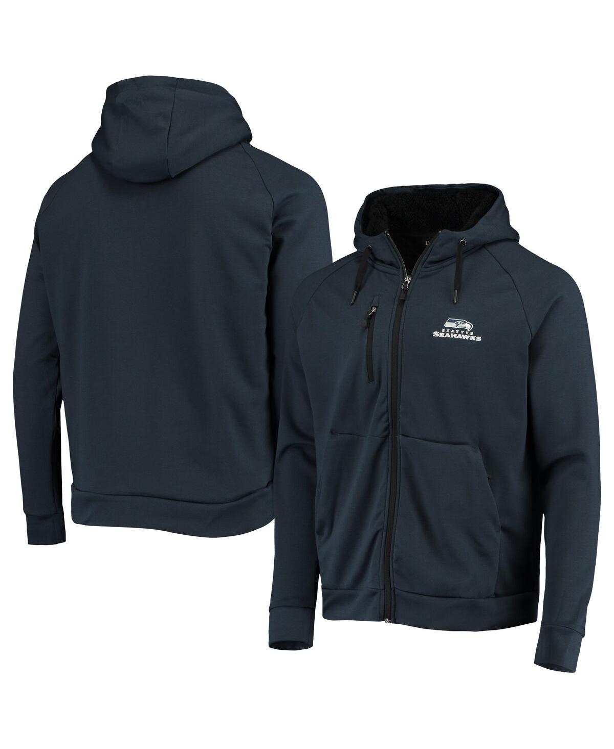 DUNBROOKE MEN'S DUNBROOKE COLLEGE NAVY SEATTLE SEAHAWKS SHAG TRI-BLEND FULL-ZIP RAGLAN HOODIE 