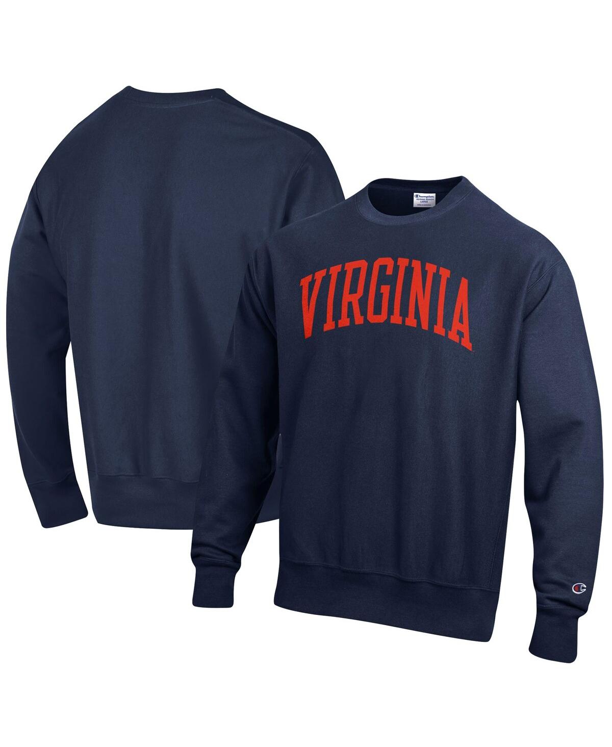 Shop Champion Men's  Navy Virginia Cavaliers Arch Reverse Weave Pullover Sweatshirt