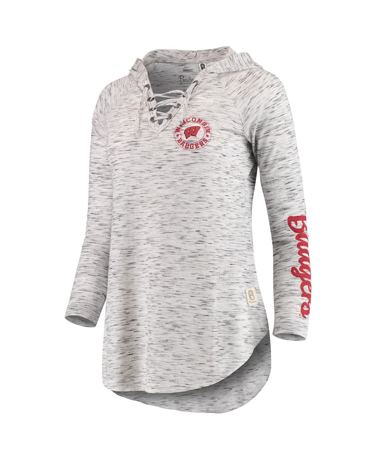 Women's PressboxWisconsin Badgers Space Dye Lace-Up V-Neck Long Sleeve T-shirt - Gray