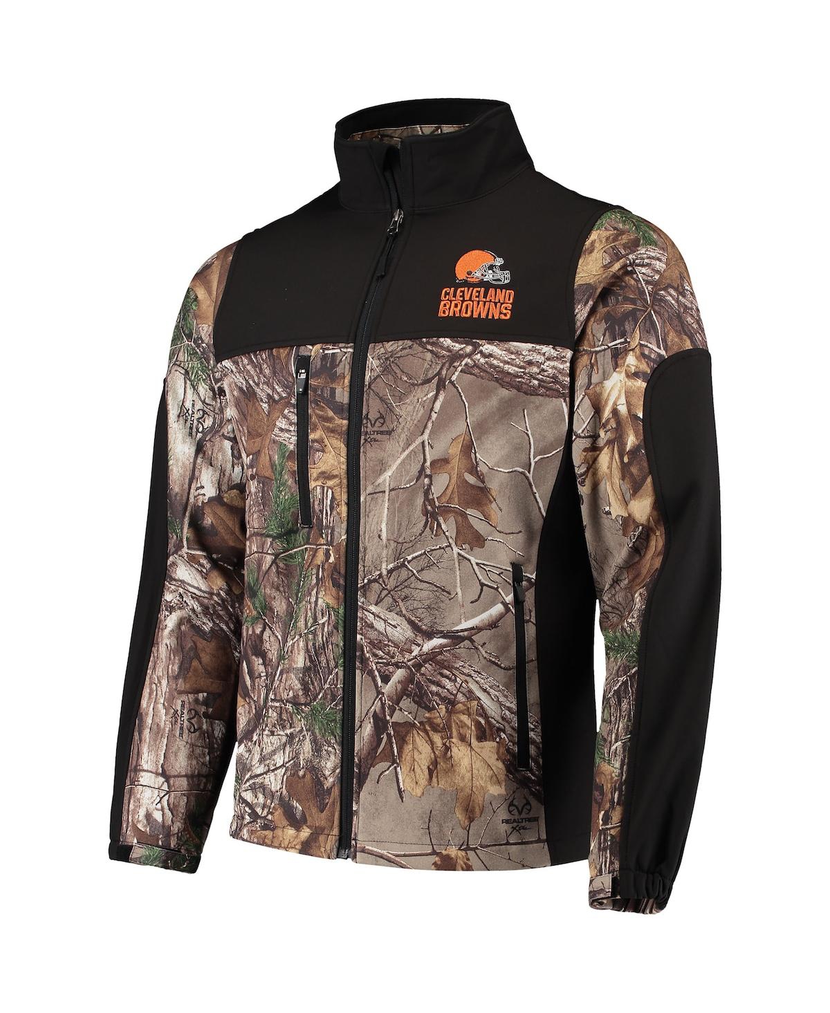 DUNBROOKE MEN'S DUNBROOKE REALTREE CAMO AND BLACK CLEVELAND BROWNS CIRCLE HUNTER SOFTSHELL FULL-ZIP JACKET 