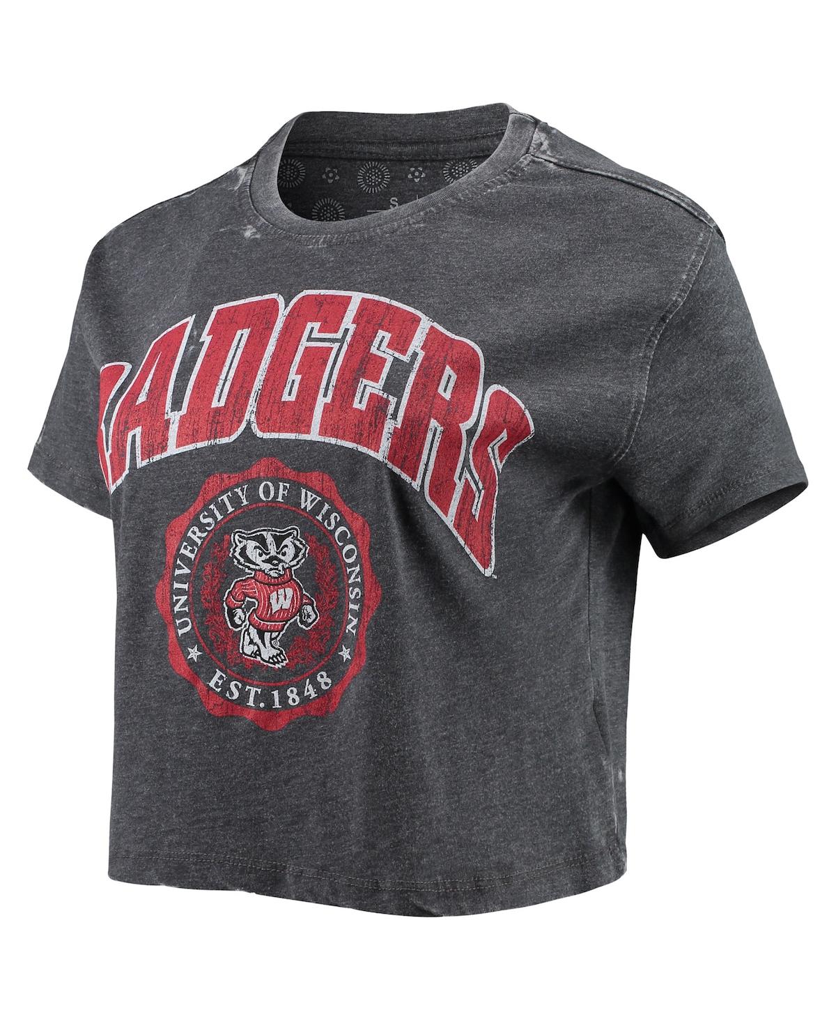 Women's PressboxWisconsin Badgers Edith Vintage-Like Burnout Crop T-shirt - Heathered Black