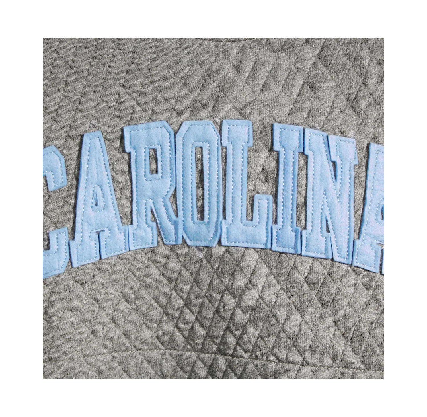 Women's Heathered Gray North Carolina Tar Heels Moose Applique Quilted Crewneck Sweatshirt