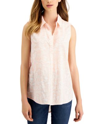 Style & Co - Women's Cotton Poplin Printed Sleeveless Popover Shirt