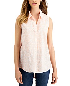 Women's Cotton Poplin Printed Sleeveless Popover Shirt, Created for Macy's
