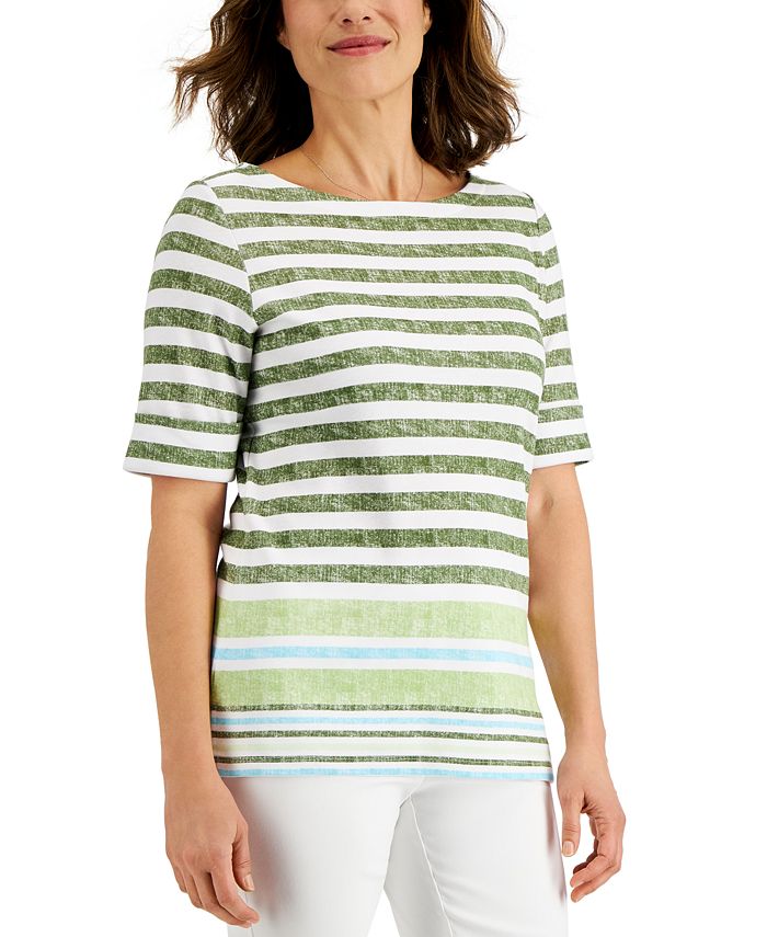 Karen Scott Women's Boatneck Elbow-Sleeve Top, Created for Macy's - Macy's