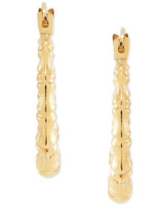 Textured Bamboo-Look Small Hoop Earrings in 10k Gold, 5/8"