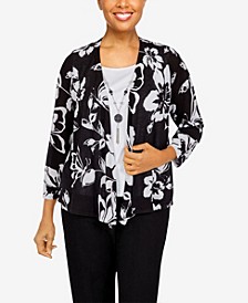 Missy Portofino Women's Floral Two-For-One with Necklace Sweater
