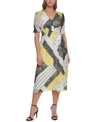 patchwork print midi dress