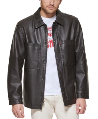 Levi's Men's Faux Leather Oversized Shirt Jacket - Dark Brown - Size L