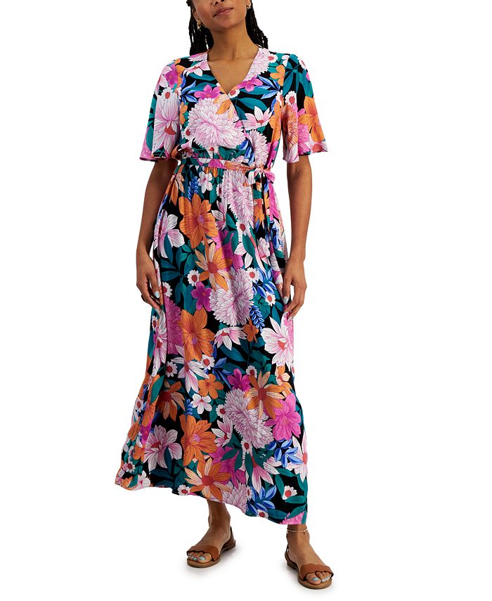 INC International Concepts Petite Printed Surplice Maxi Dress, Created ...