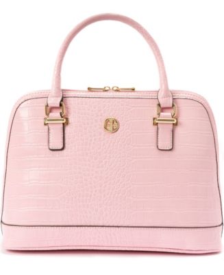 GIANI BERNINI Women's Pink Pebbled 4-poster Logo Hardware Double Flat Strap  Tote Handbag Purse 