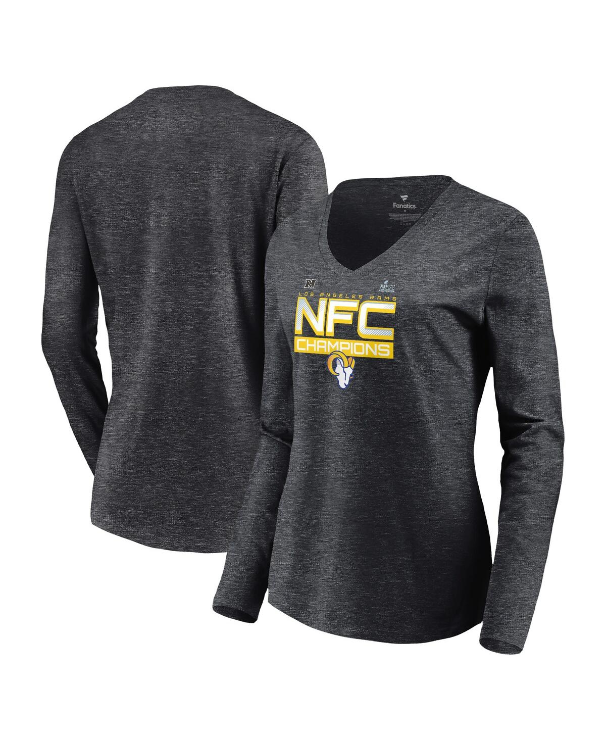Women's FanaticsLos Angeles Rams 2021 Nfc Champions Iconic Slant V-Neck Long Sleeve T-shirt - Charcoal