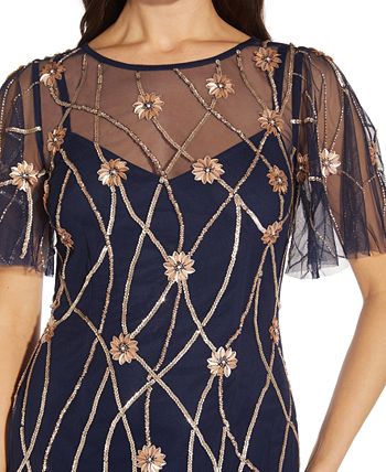 Adrianna Papell - Flutter-Sleeve Embellished Party Dress
