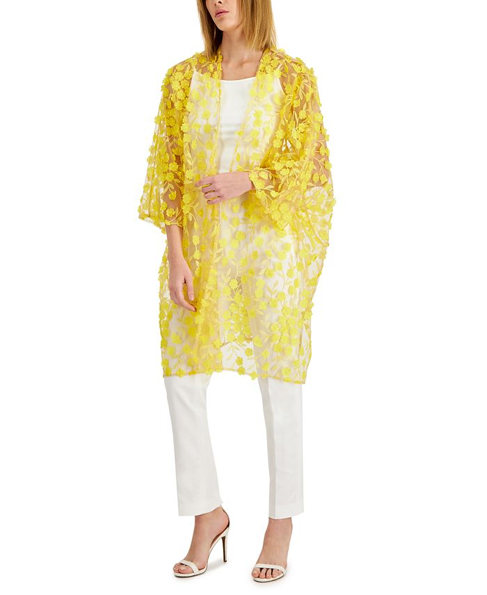 Anne Klein Women s Oversized Embroidered Floral Sheer Cardigan