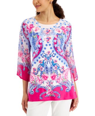 JM Collection - Women's Printed 3/4-Sleeve Top