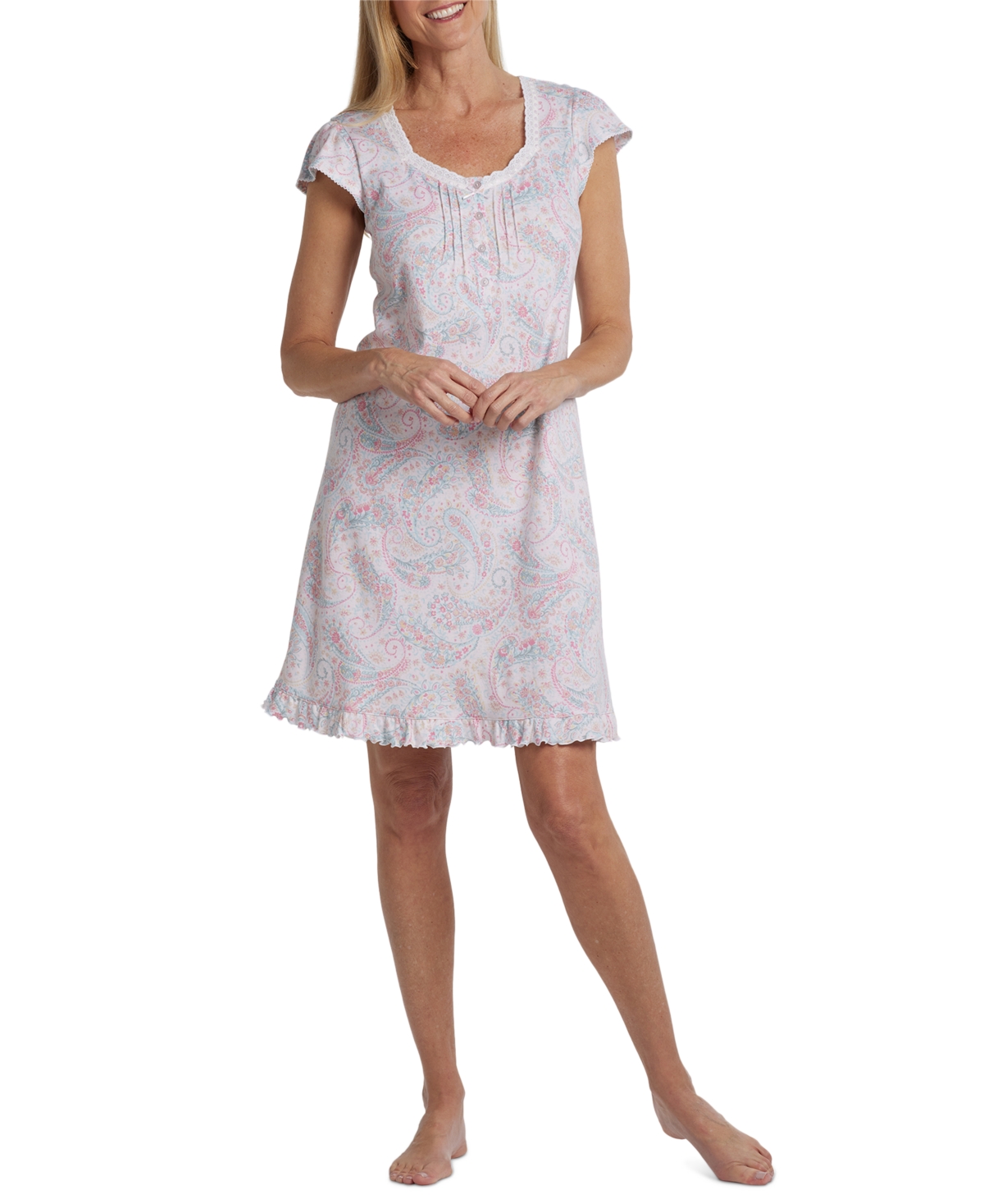Miss Elaine Printed Short Sleeve Nightgown In Pink / Peach Paisley ...