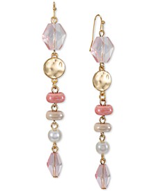 Gold-Tone Hammered Disc & Multi-Bead Linear Drop Earrings, Created for Macy's
