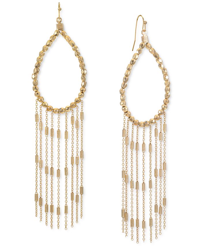 Style & Co Gold-Tone Beaded Pear-Shape & Fringe Statement Earrings ...