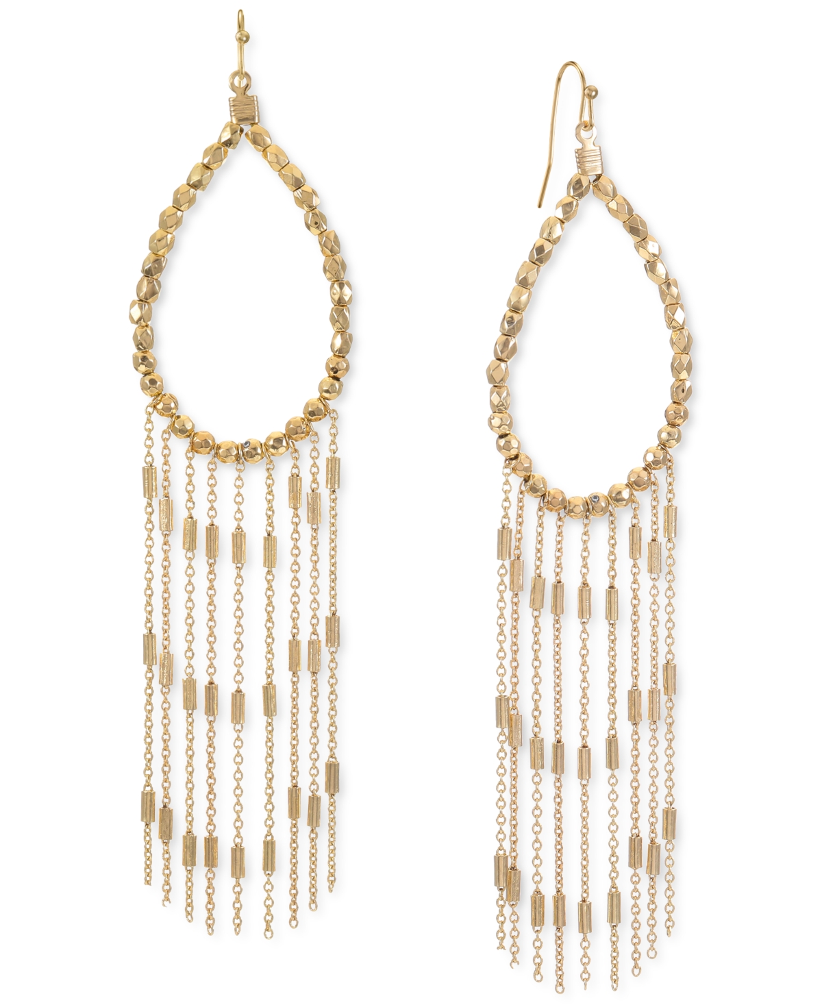 Gold-Tone Beaded Pear-Shape & Fringe Statement Earrings, Created for Macy's - Gold