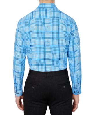 Men's Slim Fit Non-Iron Check-Print Performance Stretch Dress Shirt