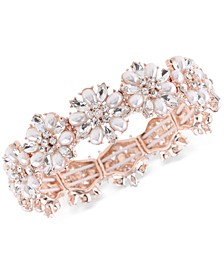 Rose Gold-Tone Crystal & Imitation Pearl Flower Stretch Bracelet, Created for Macy's