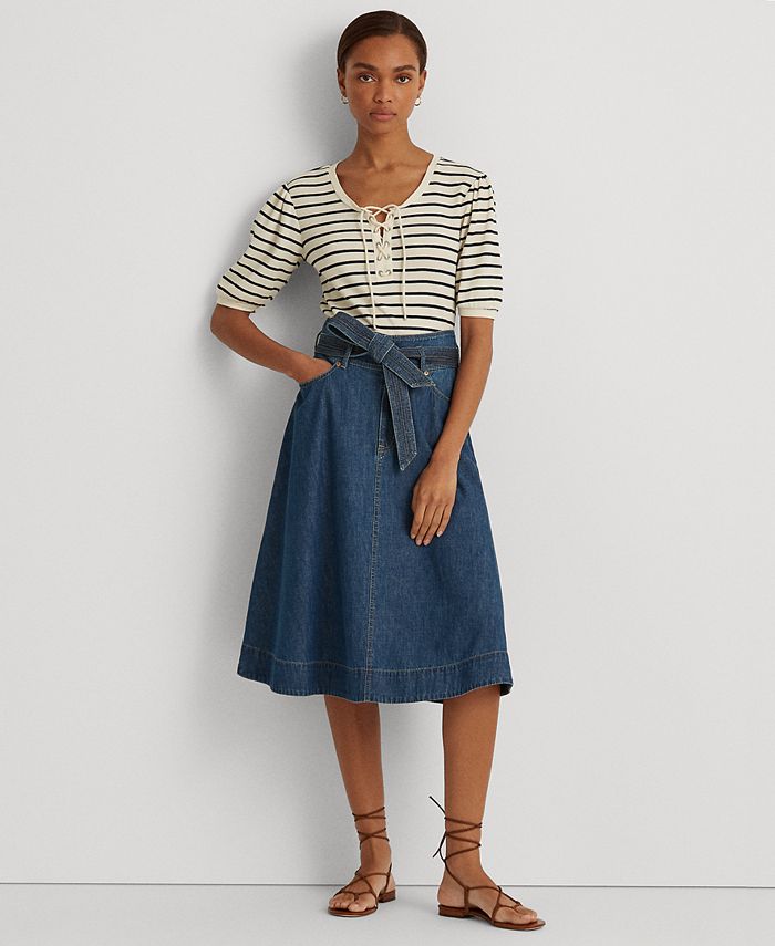 Lauren Ralph Lauren Belted Denim Midi Skirt & Reviews - Skirts - Women -  Macy's