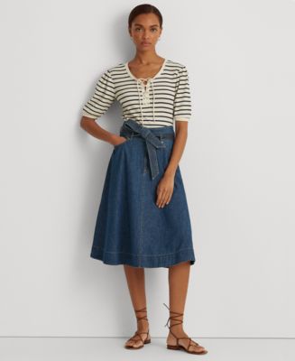 Lauren Ralph Lauren Belted Denim Midi Skirt Macy s