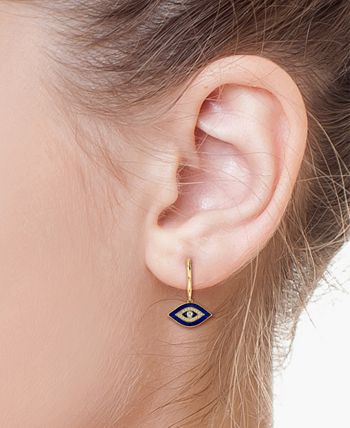 EFFY Collection - Blue Enamel & Diamond (1/4 ct. t.w.) Leverback Drop Earrings in 14k Gold