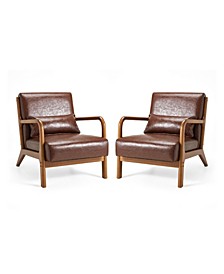 Mid Century Modern Leatherette Accent Armchair with Rubberwood Frame, Set of 2, 30"