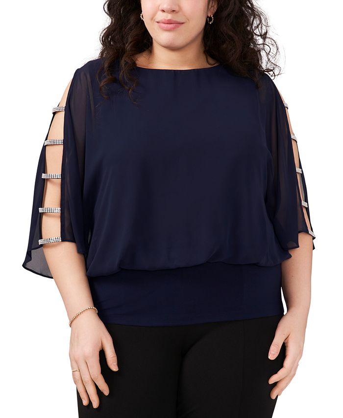 MSK Plus Size Rhinestone-Trim Blouson Top - Macy's