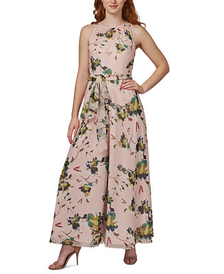 Adrianna Papell Floral-Print Wide-Leg Jumpsuit - Macy's