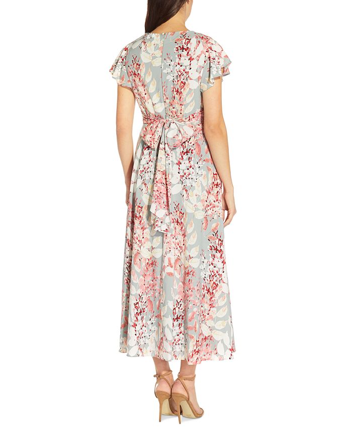 Adrianna Papell Floral-Print Flutter-Sleeve Midi Dress - Macy's