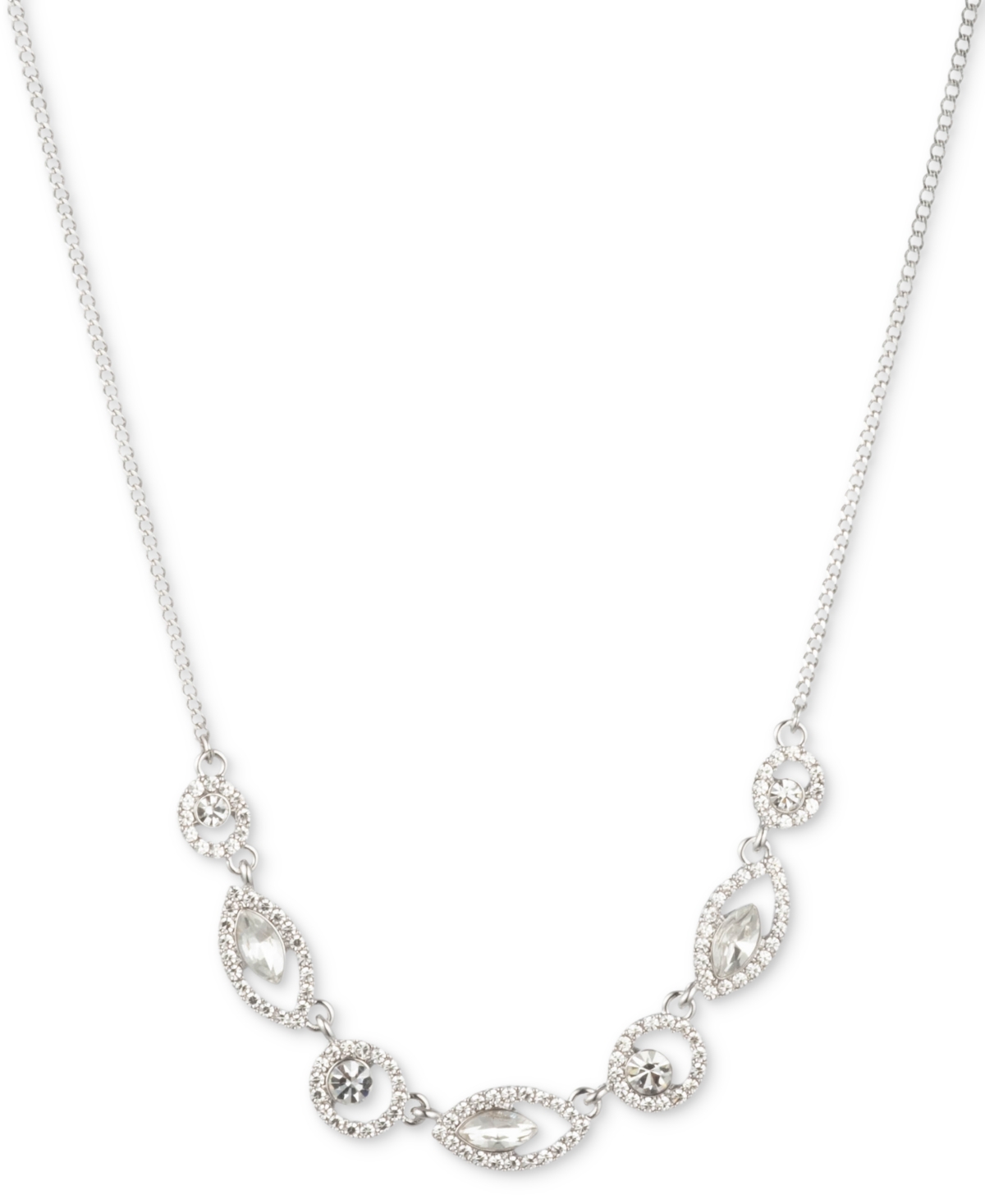 Pave Crystal Orb Frontal Necklace, 16" + 3" extender - Rhodium