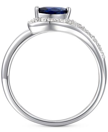 Macy's - Lab-Created Blue Sapphire (1/4 ct. t.w.) & White Sapphire (1/5 ct. t.w.) Bypass Ring in Sterling Silver