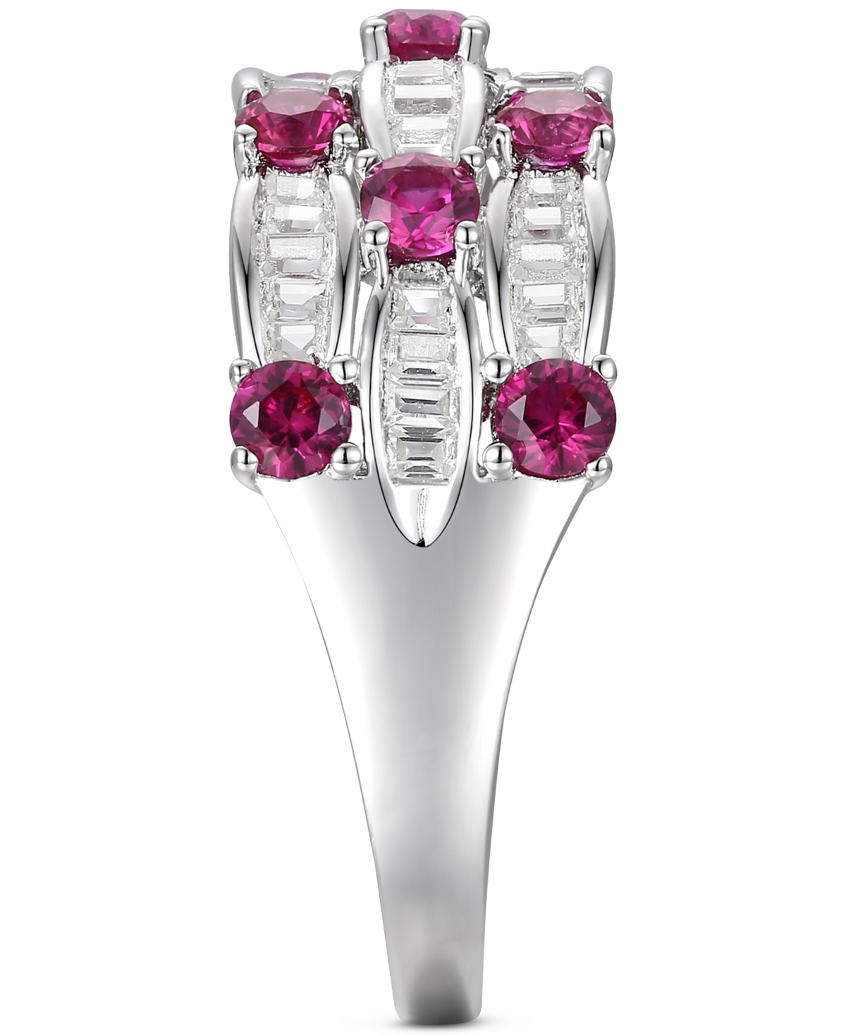 Lab-Grown Sapphire (7/8 ct. t.w.) & Lab-Grown White Sapphire (5/8 ct. t.w.) Multirow Ring in Sterling Silver (Also in Lab-Grown Emerald & Lab-Grown Ru