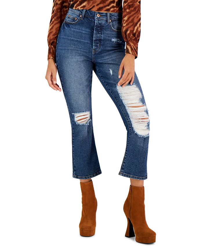 Celebrity Pink Juniors' Ripped Cropped Kick Flare Jeans & Reviews - Jeans -  Juniors - Macy's