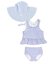 Baby Girls Peplum Tankini Swimsuit with Hat, 3-Piece Set