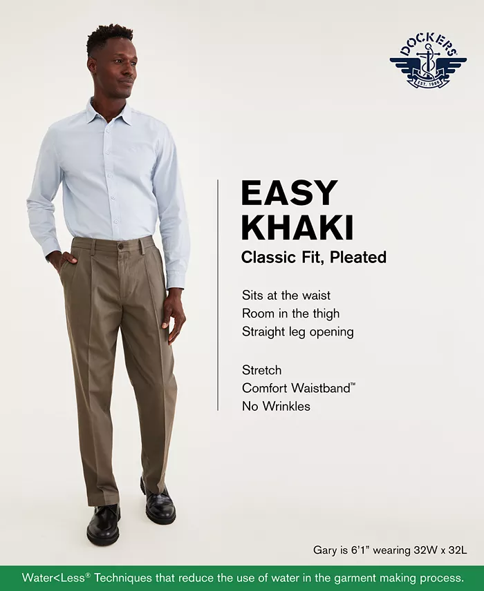 Men's Easy Classic Pleated Fit Khaki Stretch Pants - thumbnail 5