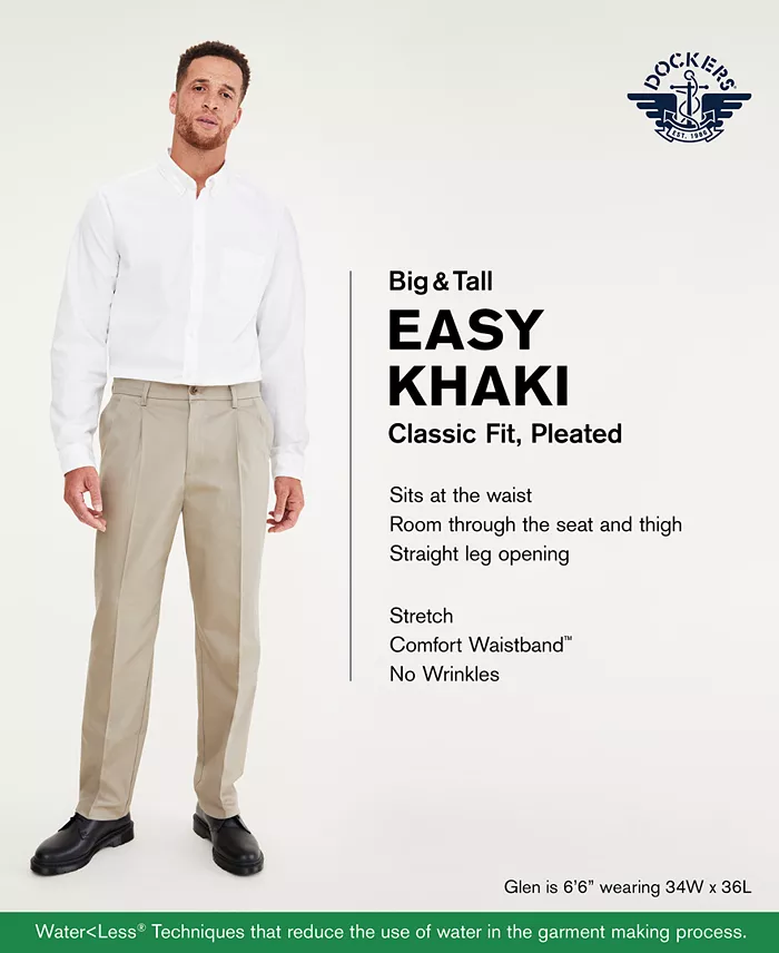 Men's Big & Tall Easy Classic Pleated Fit Khaki Stretch Pants - thumbnail 7