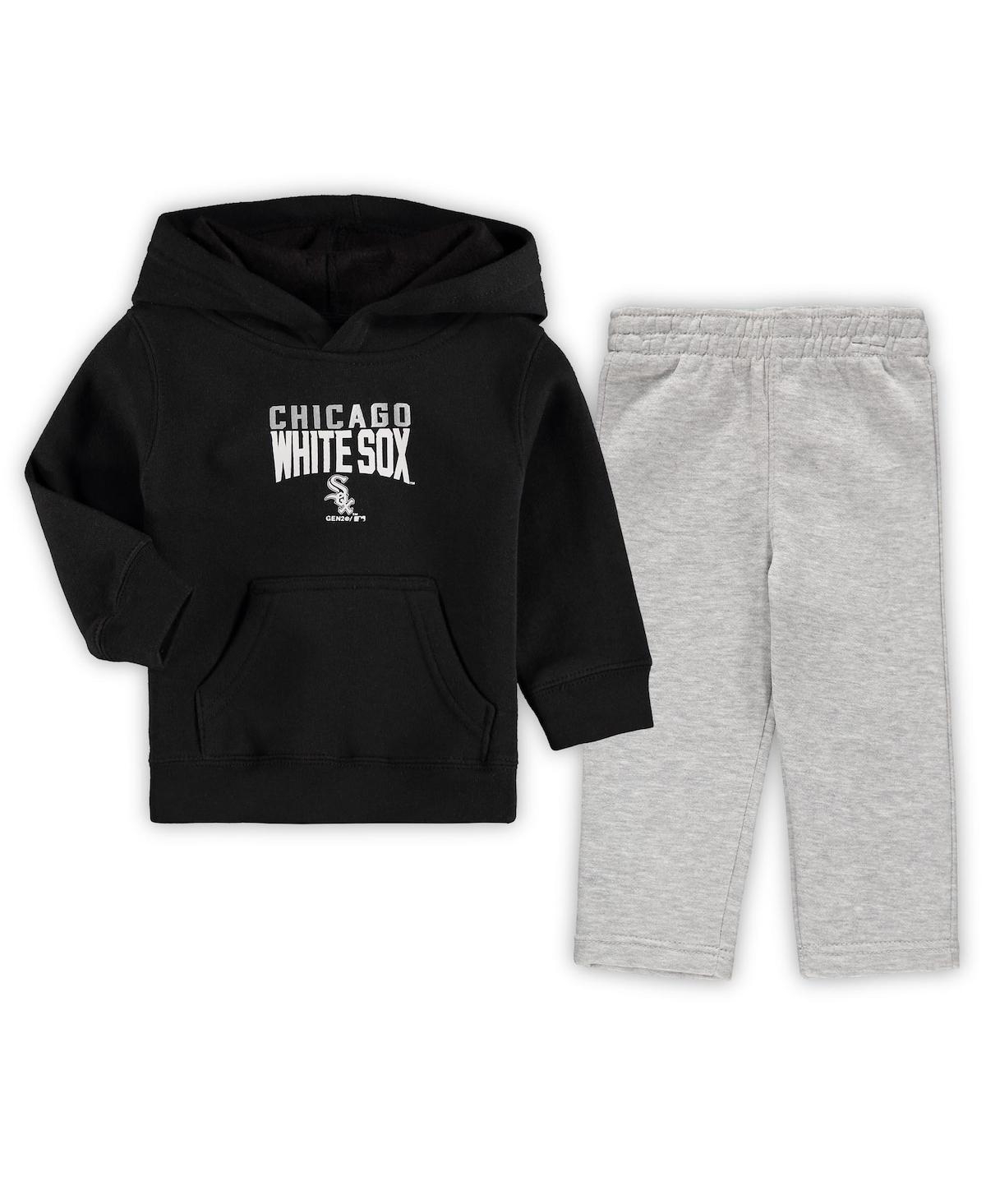 Shop Outerstuff Infant Boys And Girls Black, Heathered Gray Chicago White Sox Fan Flare Fleece Hoodie And Pants Set In Black,heathered Gray