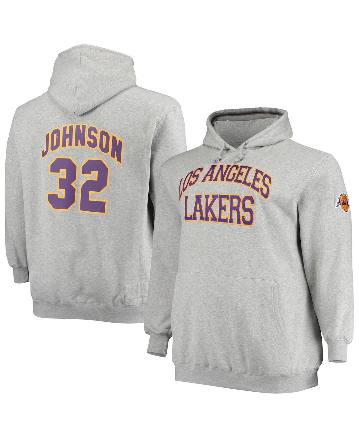 Shop Mitchell & Ness Men's  Magic Johnson Heather Gray Los Angeles Lakers Big And Tall Name & Number Pullo In Heathered Gray