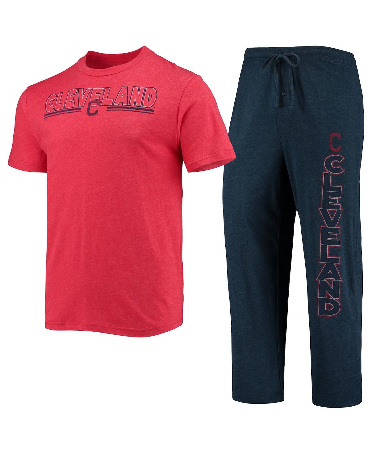 Concepts Sport Men's  Navy, Red Cleveland Indians Meter T-shirt And Pants Sleep Set In Navy,red