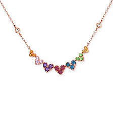 Multi-Gemstone (3/4 ct. t.w.) & Nude Diamond (1/6 ct. t.w.) Heart 18" Statement Necklace in 14k Rose Gold