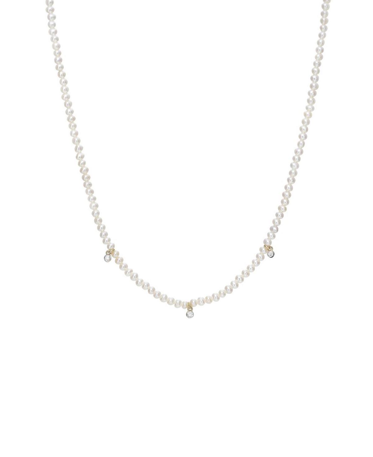 Cultured Pearl Beaded with Diamond Bezel Necklace - Gold