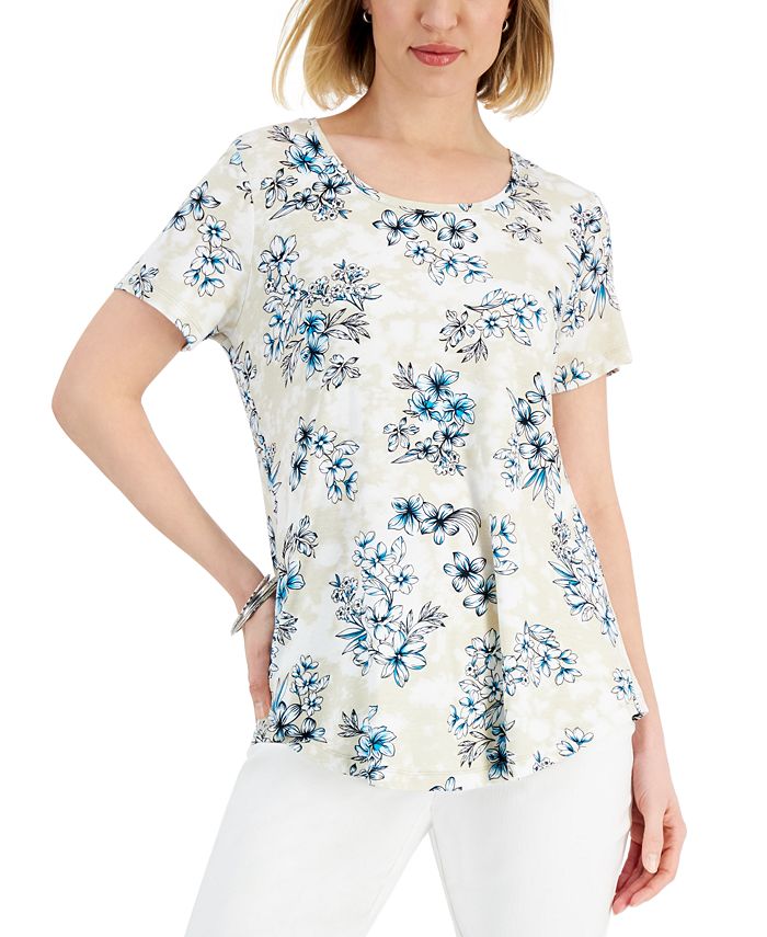 JM Collection Women's Floral-Print Short-Sleeve Top, Created for Macy's ...