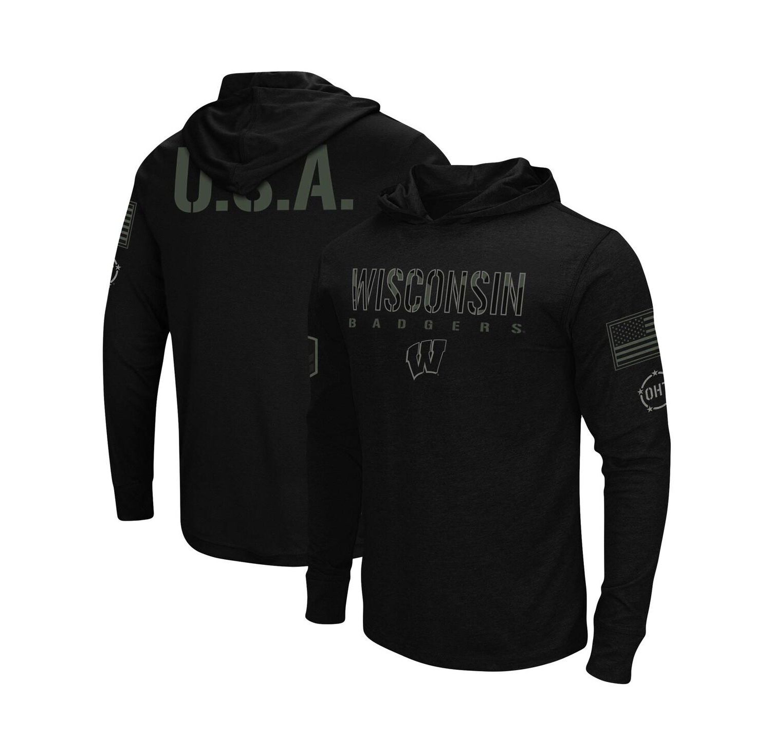 Men's Black Wisconsin Badgers OHT Military-Inspired Appreciation Hoodie Long Sleeve T-shirt