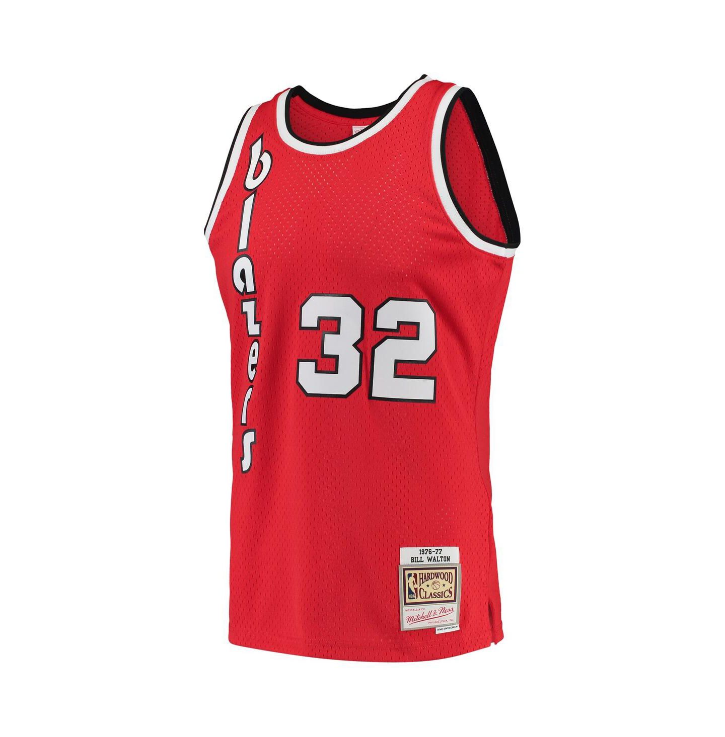 Мужские топы Mitchell & Ness Bill Walton Red Portland Trail Blazers 1976-77 Hardwood Classics Swingman Player Jersey — фото 3