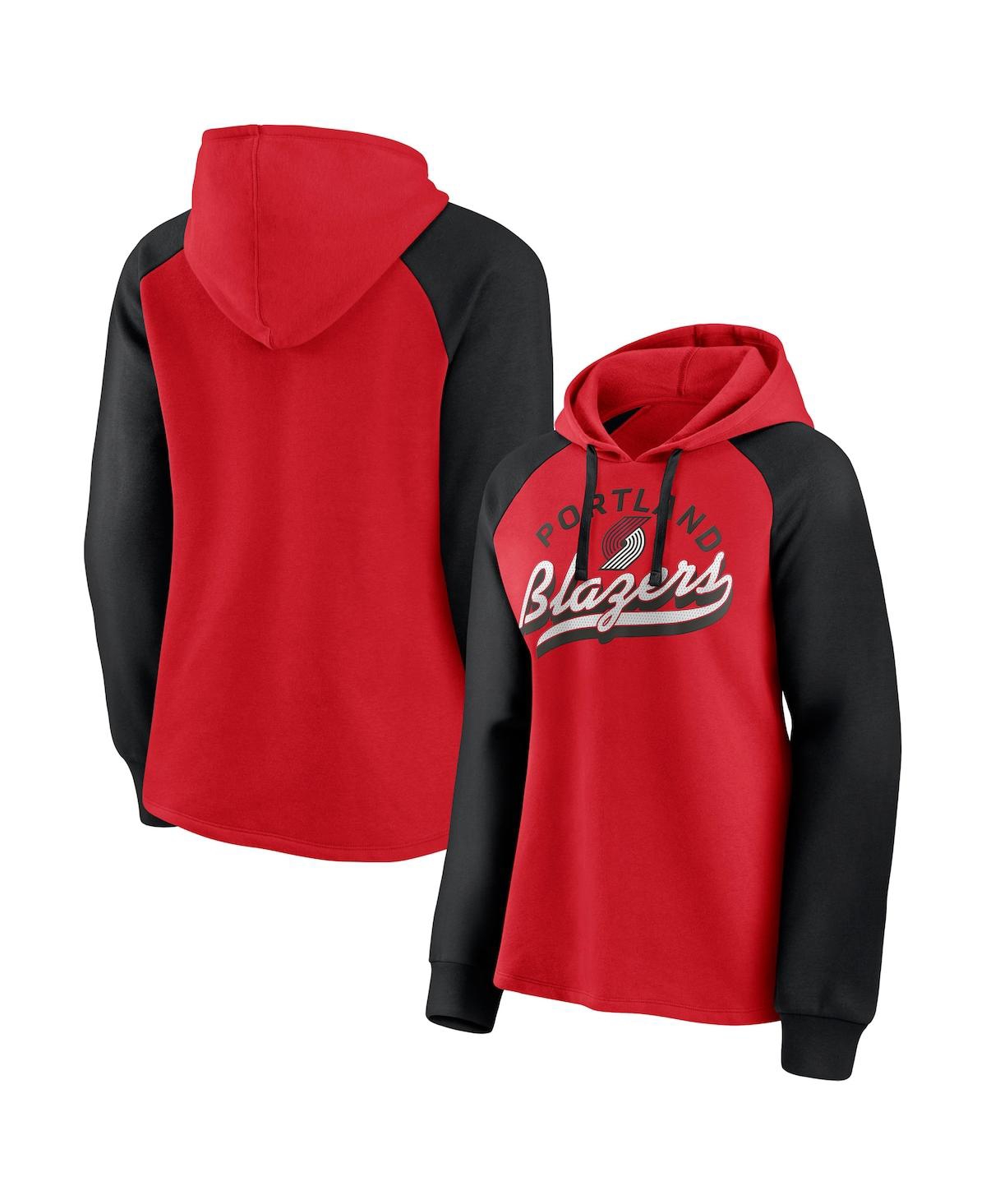 Women's Fanatics Red and Black Portland Trail Blazers Record Holder Raglan Pullover Hoodie - Red, Black