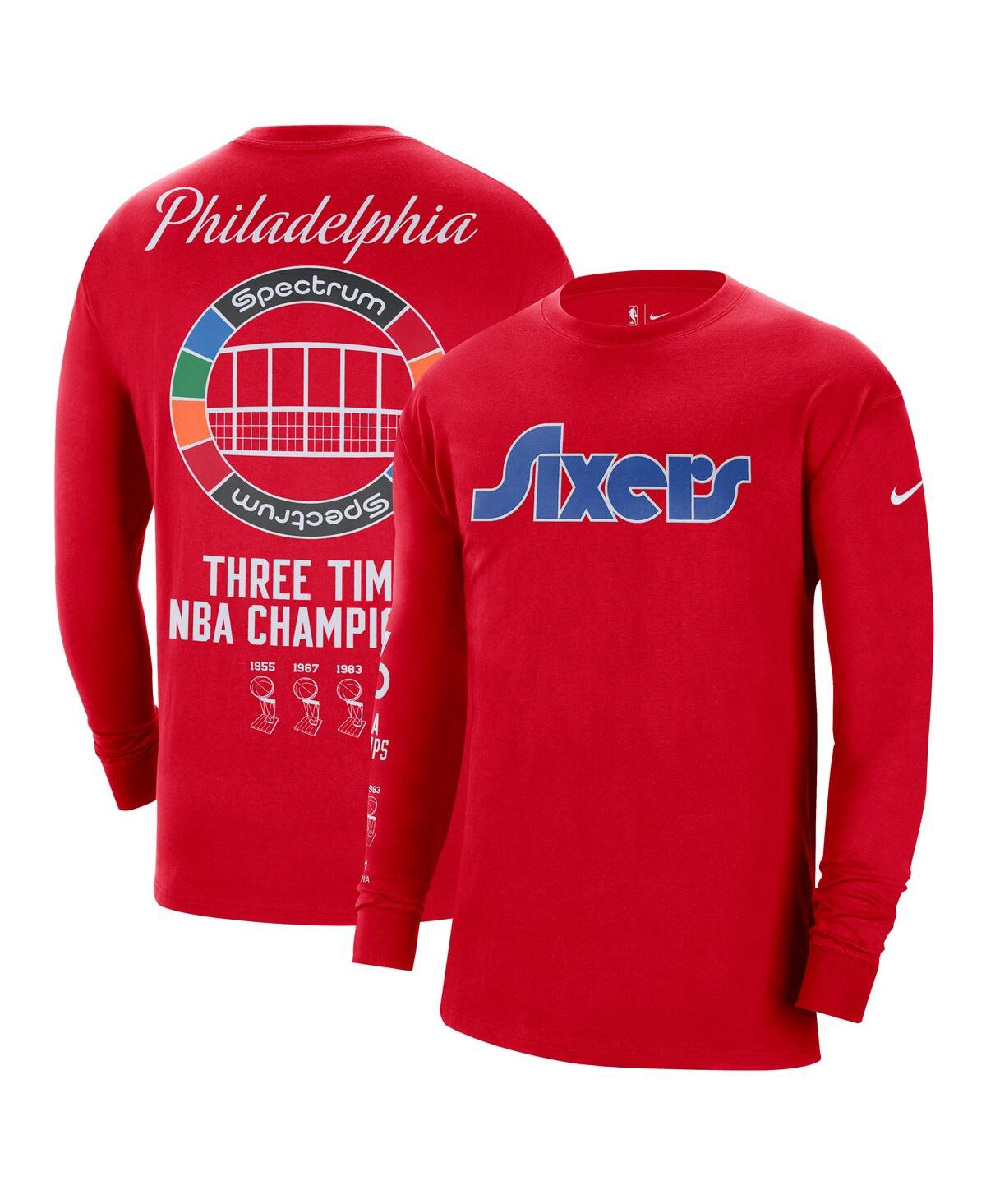 Men's NikePhiladelphia 76Ers 2021/22 City Edition Courtside Heavyweight Moments Long Sleeve T-shirt - Red